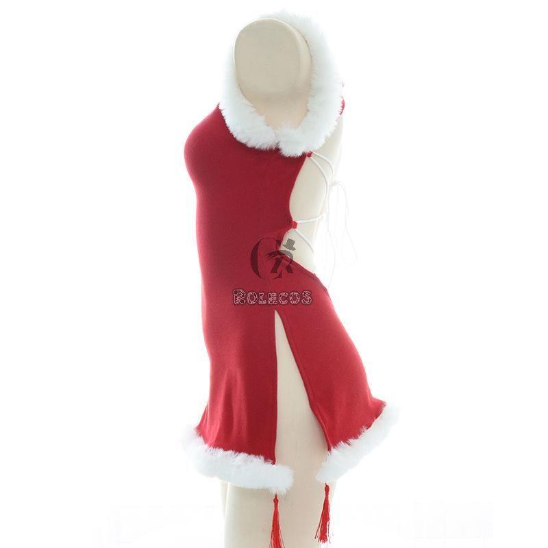 Sexy Backless Red Plush Cheongsam Cosplay Costume