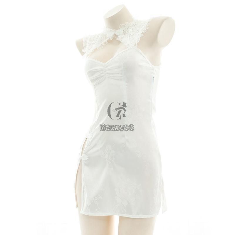 Sexy Backless White Lace Cheongsam Cosplay Costume