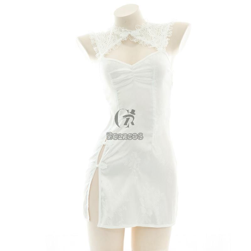Sexy Backless White Lace Cheongsam Cosplay Costume