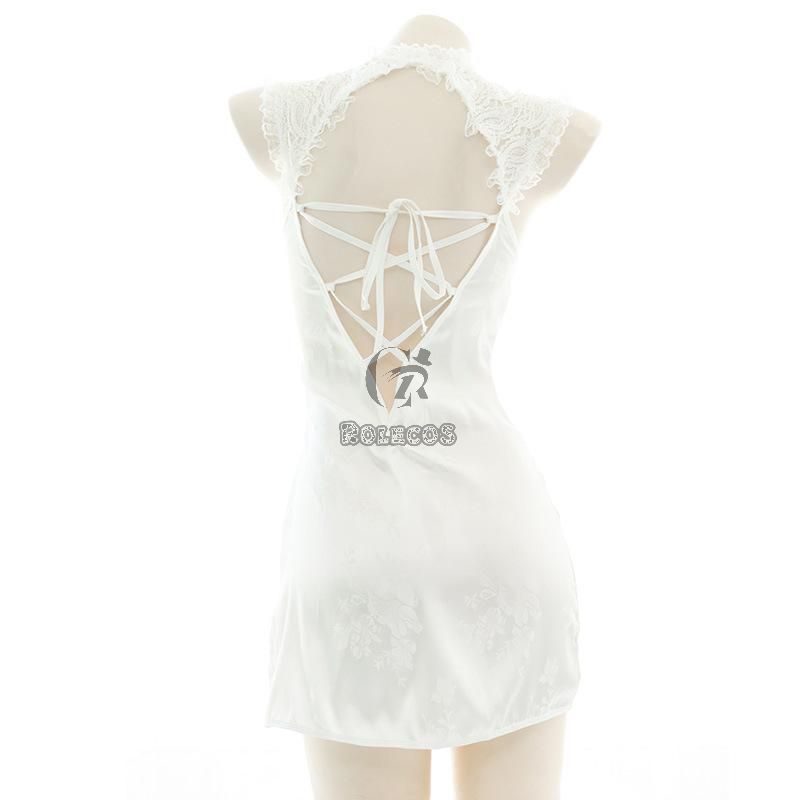 Sexy Backless White Lace Cheongsam Cosplay Costume