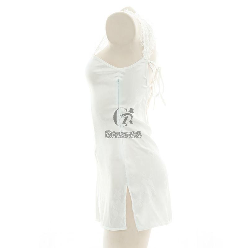 Sexy Backless White Lace Cheongsam Cosplay Costume