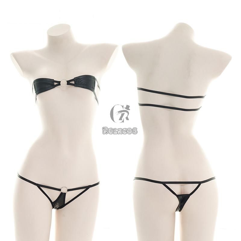 Sexy Black Leather Bikini Cosplay Costume