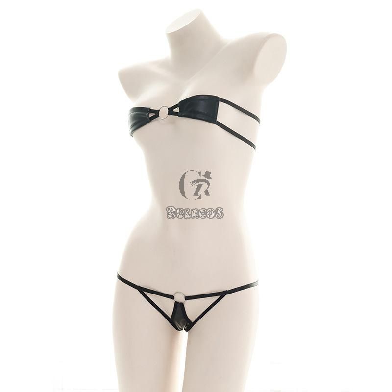 Sexy Black Leather Bikini Cosplay Costume