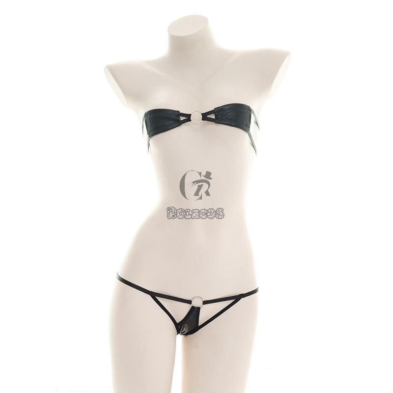 Sexy Black Leather Bikini Cosplay Costume