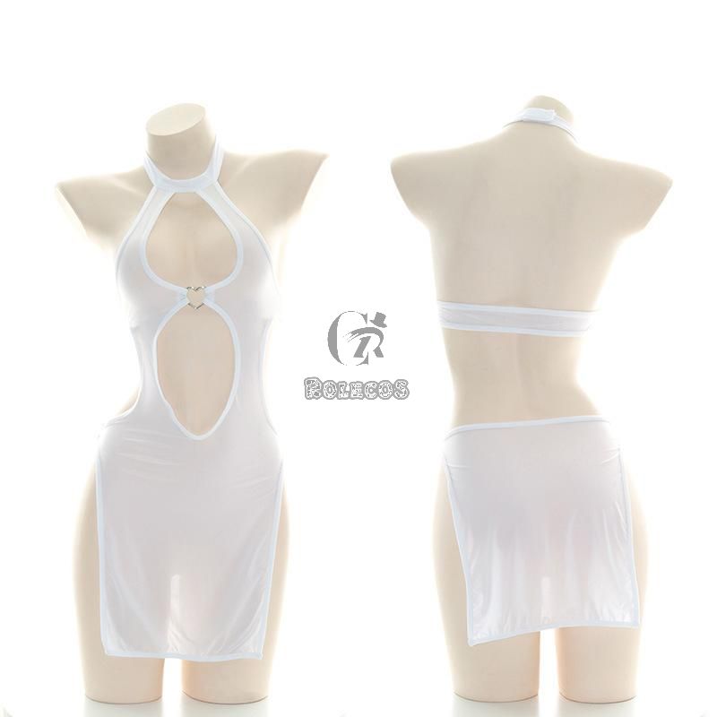 Sexy Translucent White Cutout Loving Cosplay Costume