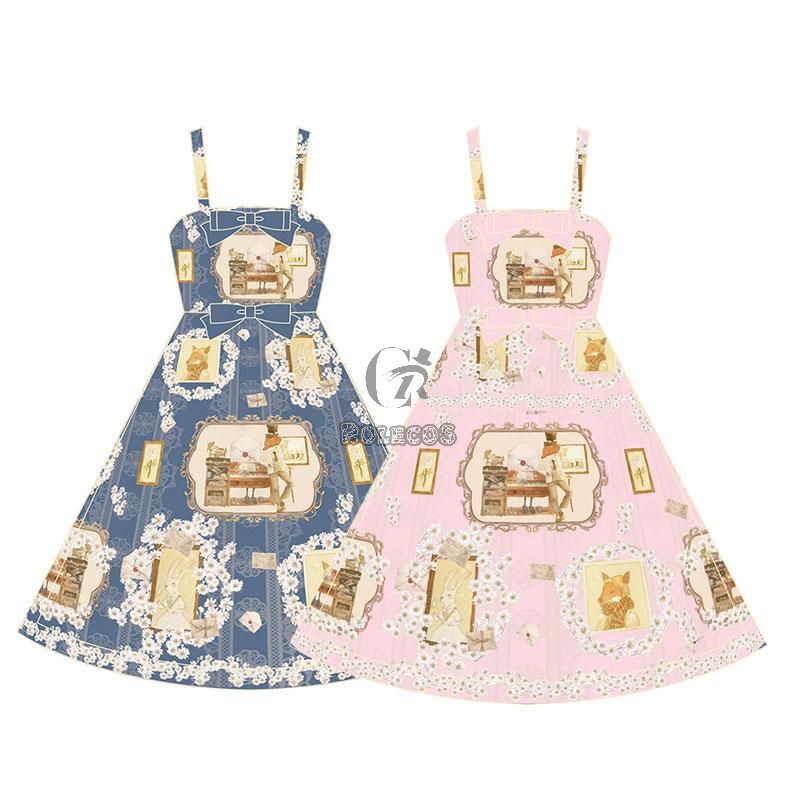 Sling Dress Cute Lolita Fresh Dress Daily 2 Colors Cosplay Costume