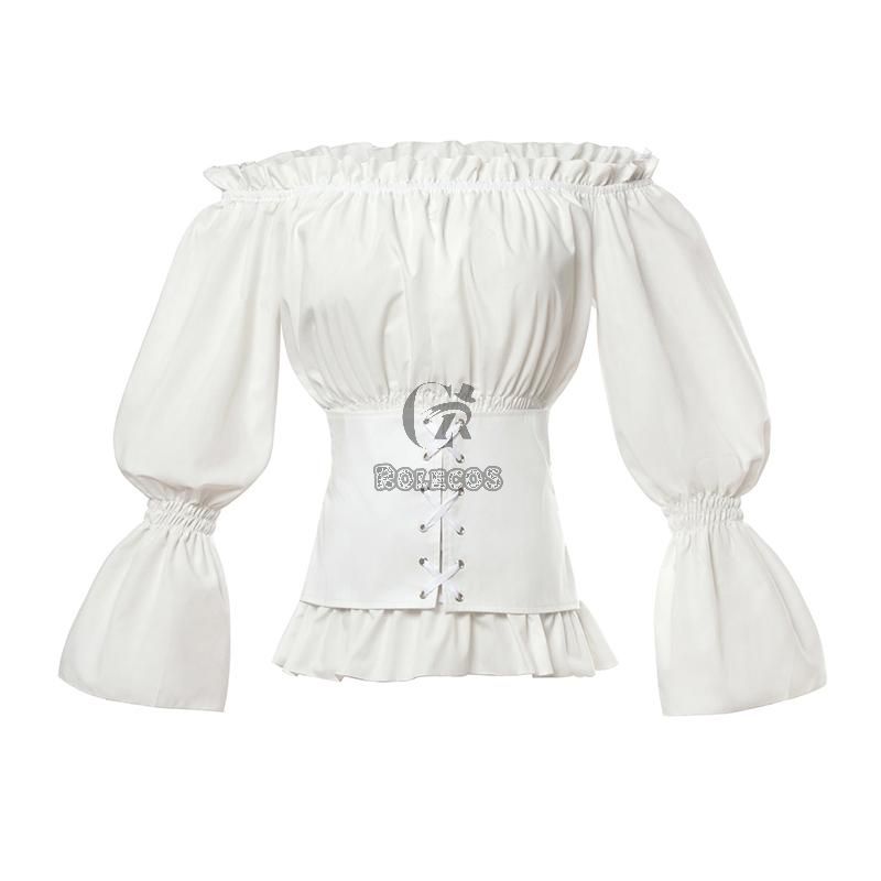 Vintage Long Sleeve Shirt Strapless Shoulder Cosplay Costume
