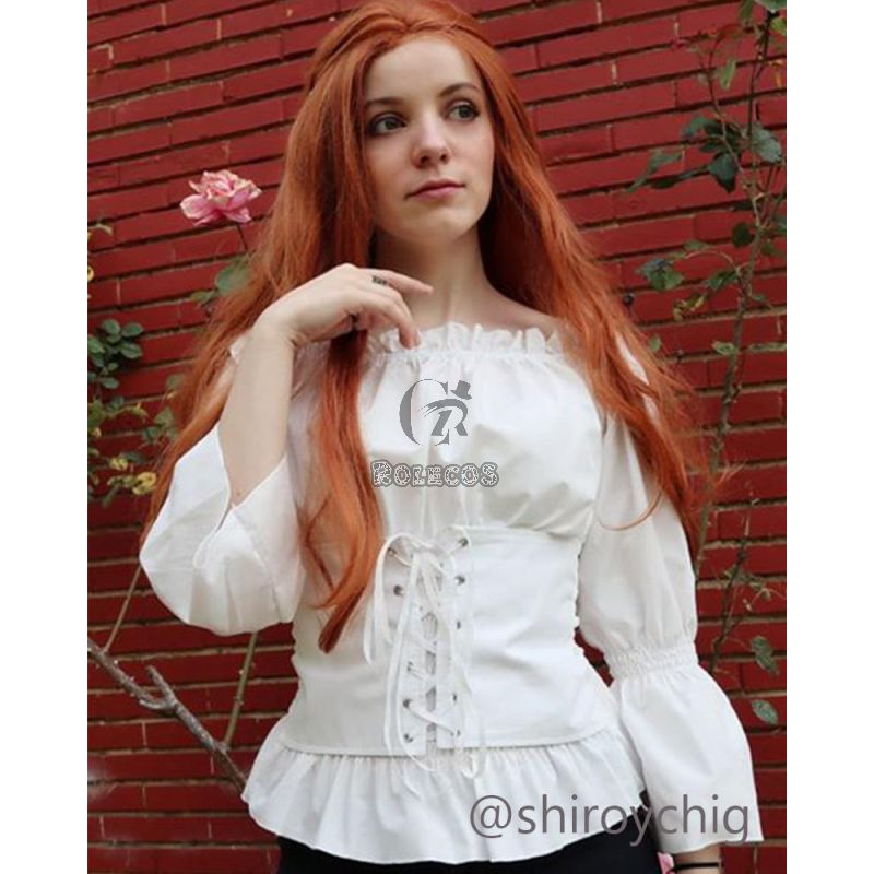 Vintage Long Sleeve Shirt Strapless Shoulder Cosplay Costume