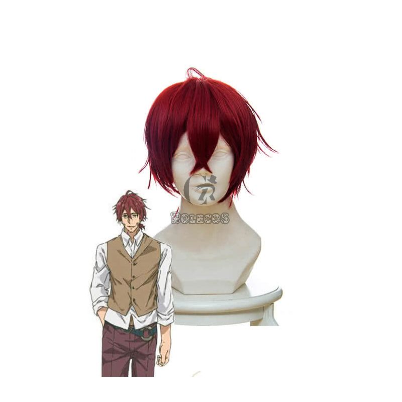 Violet Evergarden Claudia Hoggins Anime Cosplay Wigs Short Wine Red Synthetic Man Wigs