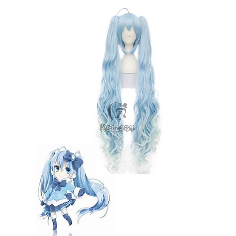 VOCALOID Hatsune Miku Light Blue Supper Long Curly Cosplay Wigs 