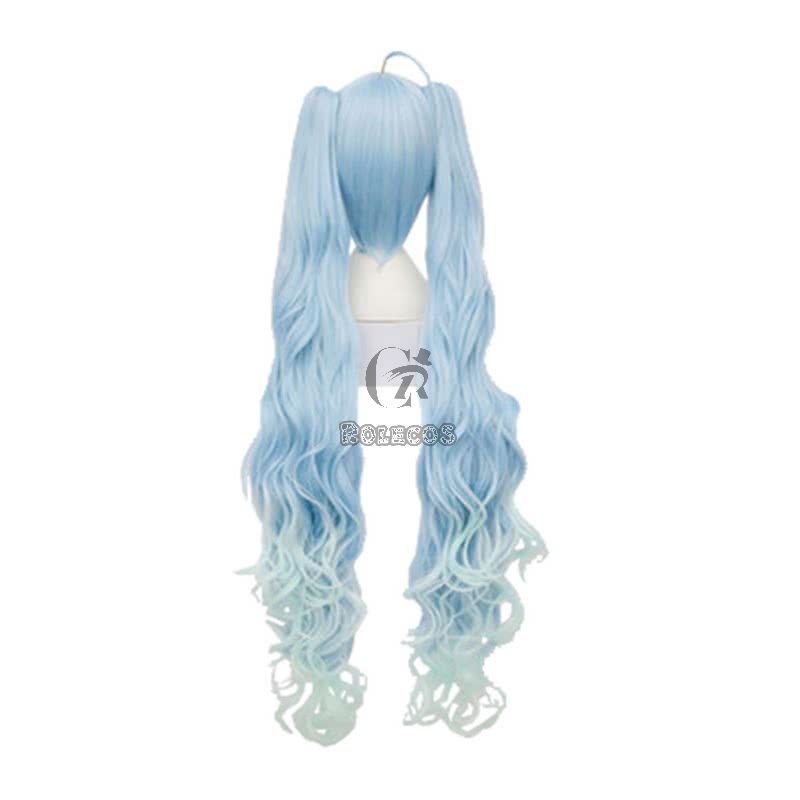 VOCALOID Hatsune Miku Light Blue Supper Long Curly Cosplay Wigs 