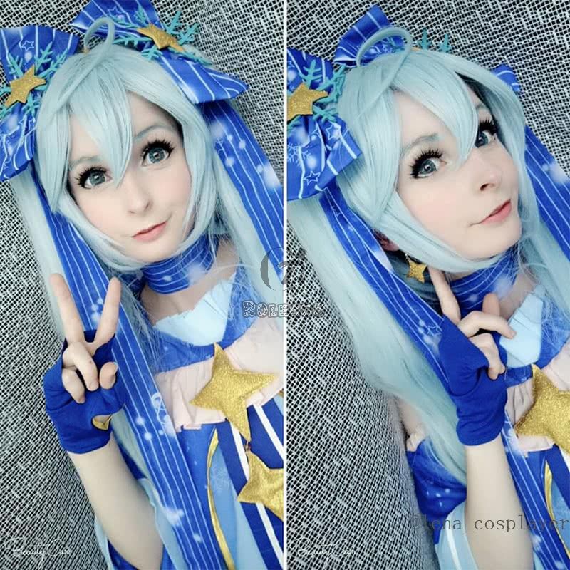 VOCALOID Hatsune Miku Light Blue Supper Long Curly Cosplay Wigs 