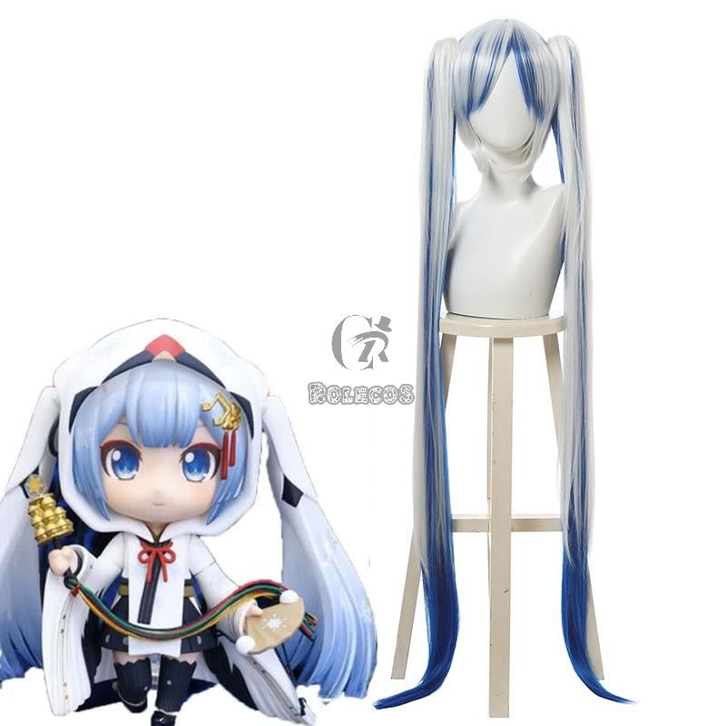 Vocaloid Hatsune Miku Snow 2018 White Blue Mixed Color Cosplay Wigs