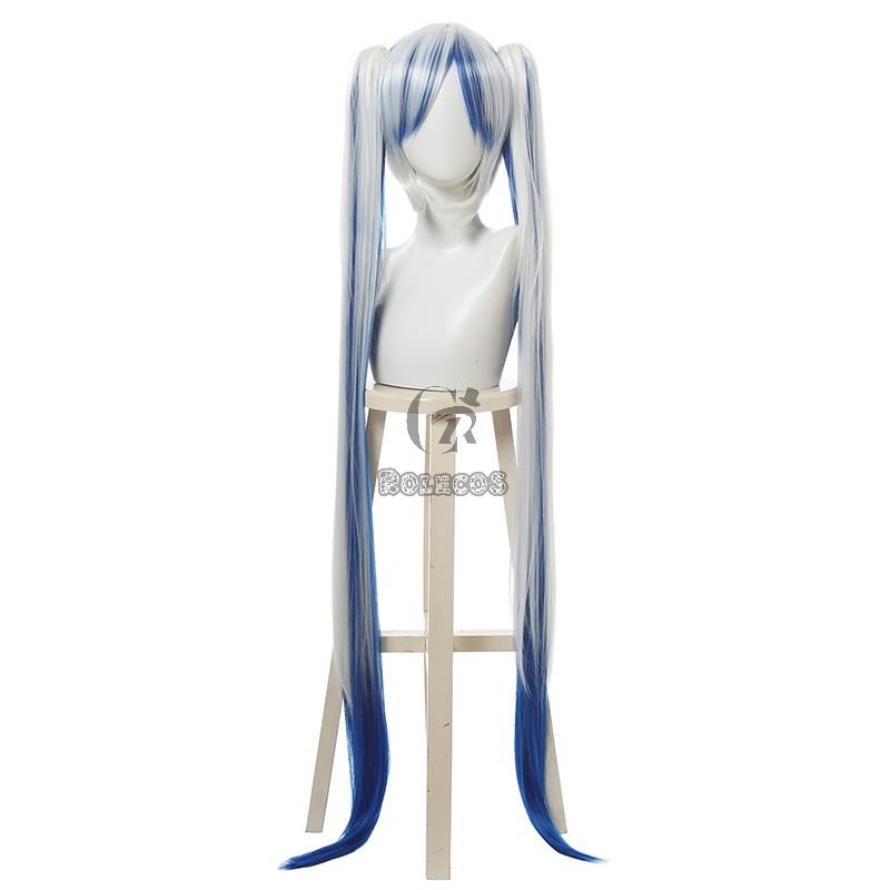 Vocaloid Hatsune Miku Snow 2018 White Blue Mixed Color Cosplay Wigs
