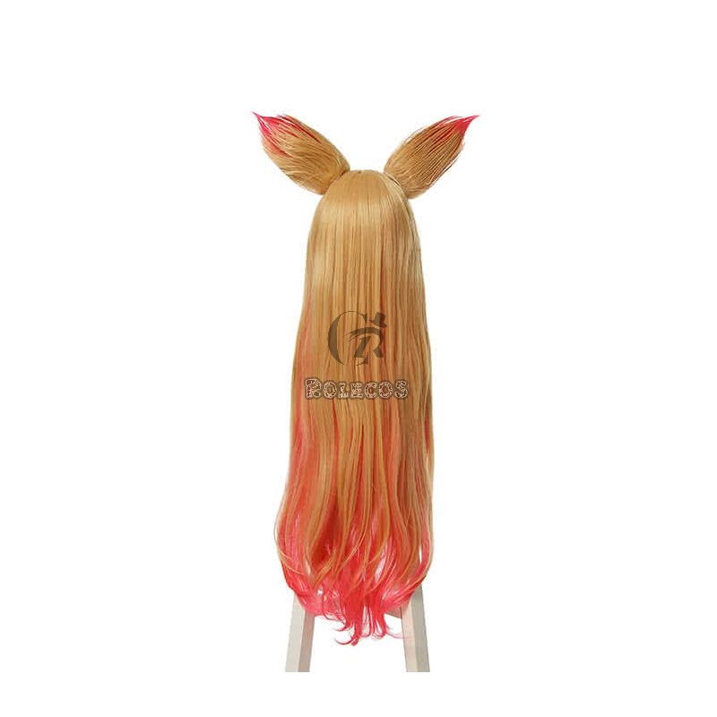 League Of Legends the Nine-Tailed Fox Ahri Long Yellow Mixed Pink Cosplay Wigs