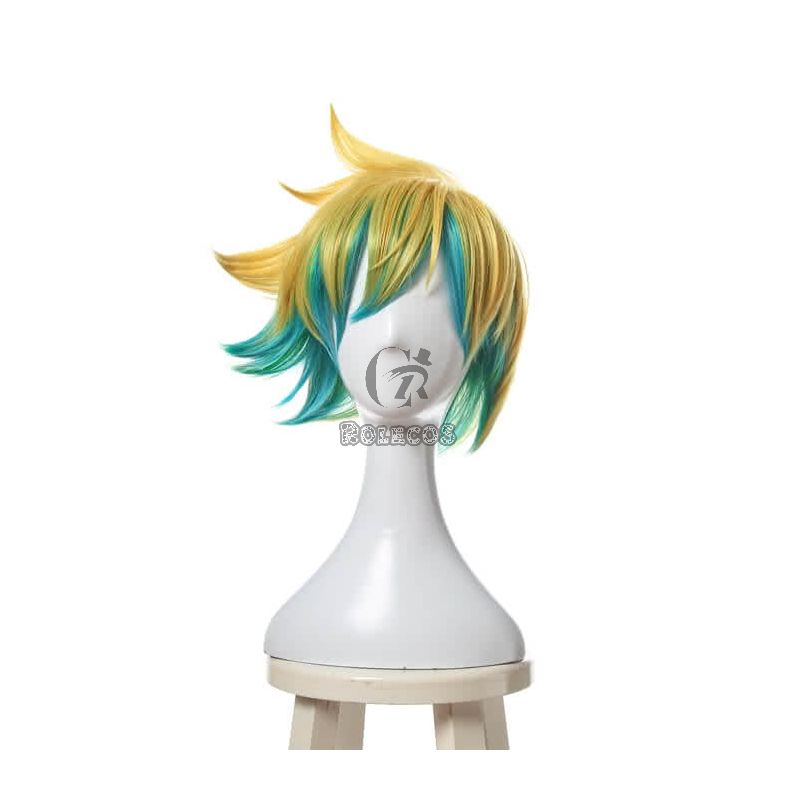 League Of Legends Star Guardian Ezreal Short Golden Mixed Blue Game Cosplay Wigs