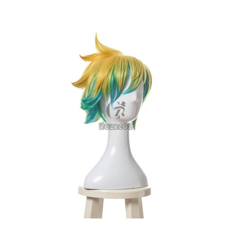 League Of Legends Star Guardian Ezreal Short Golden Mixed Blue Game Cosplay Wigs