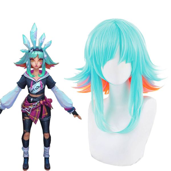 LOL KDA Neeko Cosplay Wigs Bule Mixed Organe Wigs Halloween wig