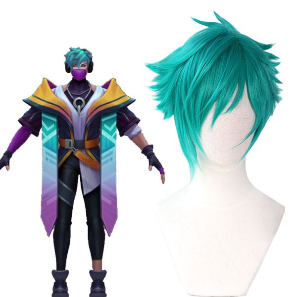 League Of Legends LOL Heartsteel Aphelios Blue Green Cosplay Wigs