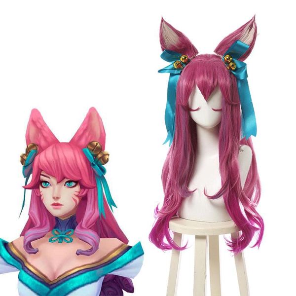LOL Spirit Blossom Ahri Pink Mixed Long Cosplay Wigs Halloween wig