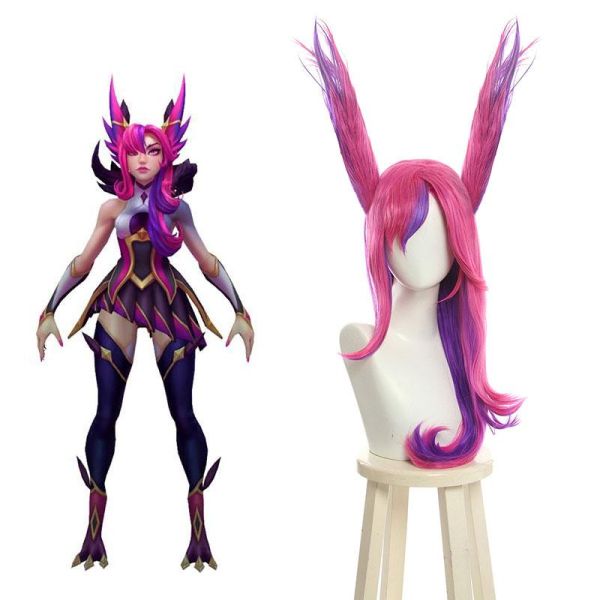 LOL Star Guardian Xayah Pink Mixed Purple Long Cosplay Wigs Halloween wig