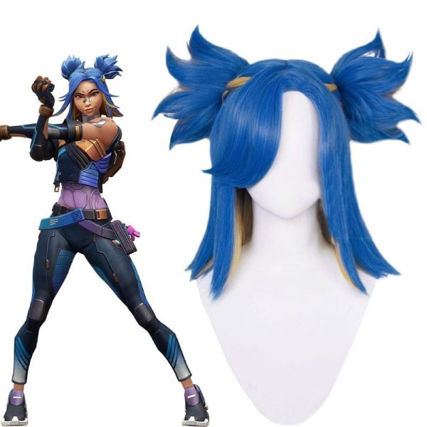 Valorant Neon Blue Mixed Yellow Cosplay Wigs 